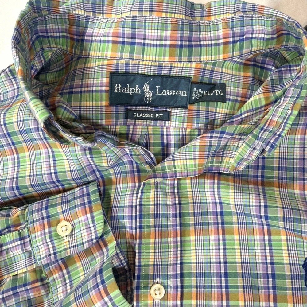 Vintage Polo Ralph Lauren Plaid Shirt Mens‎ XL Green Classic Fit Button Down